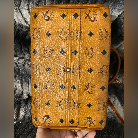 MCM Cognac Monogram Visetos Boston Bag with Crossbody Strap - Picture 11 of 16